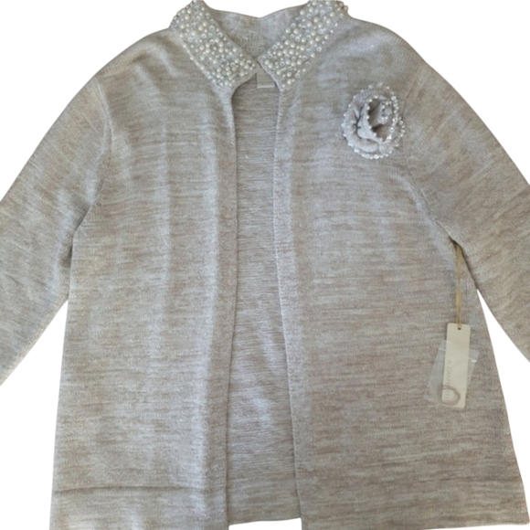 NWT A Giannetti Embellished Pearl & Sequin Collar Open Front Cardigan Size Small - Picture 11 of 11